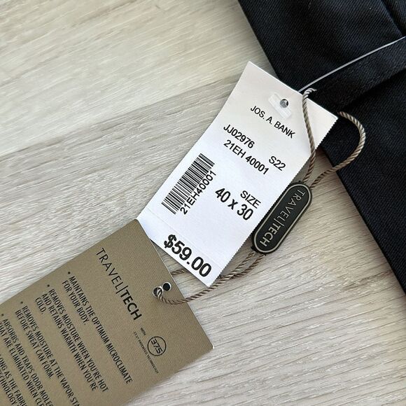 Jos A. Bank Traveler Performance Tailored Fit Chinos Black 40x30 NWT IN PACKAGE - Picture 3 of 6